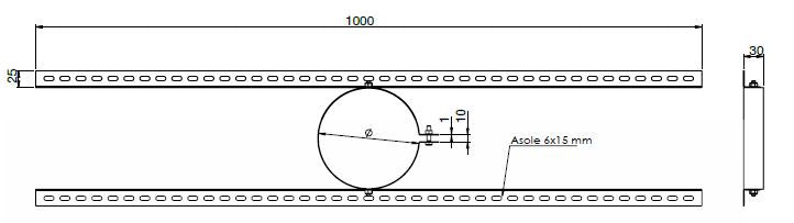 teknisk tegning Ø130 tagstyr med 1000 mm støtte