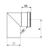 teknisk tegning 90 grader bøjning, 80 mm