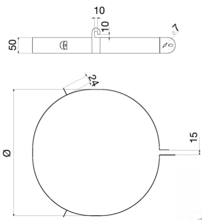 teknisk tegning Ø130 mm fastgøring af wire