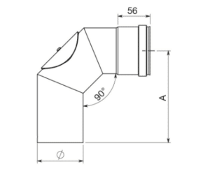 90 grader bøjning, Ø80 mm, pellets-røgrør med 3 led og renselem