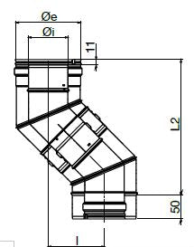 tegning 2 - 45 graders bøjning - Ø80/130 mm