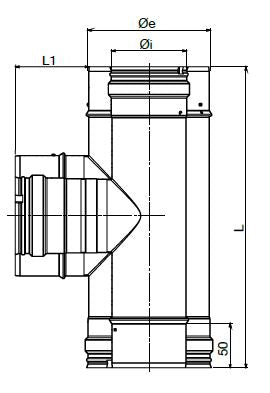 teknisk tegning t-stykke Ø80/130 mm