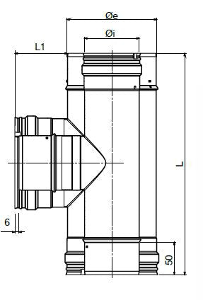 Teknisk tegning isoleret t-stykke Ø80/130 mm