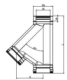 Teknisk tegning Ø80/130 mm T-stykke 45°