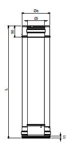 teknisk tegning lige pilleovnsrøgrør - isoleret Ø80/130 mm