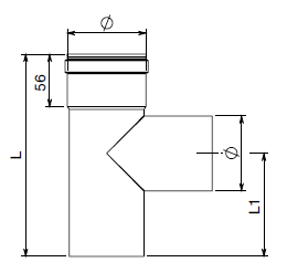 teknisk tegning t-stykke, Ø80 mm